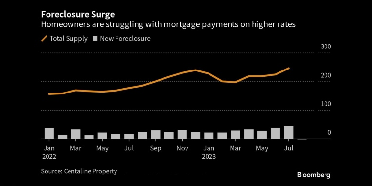 止赎浪潮房主正在为更高利率的抵押贷款支付而苦苦挣扎 - 行情走势分析 - 股指、黄金、外汇、原油 - 财经图表/统计图表/分析图表/经济指标【GDP-CPI-PMI-非农】 - 彭博社 - Bloomberg - 市场矩阵