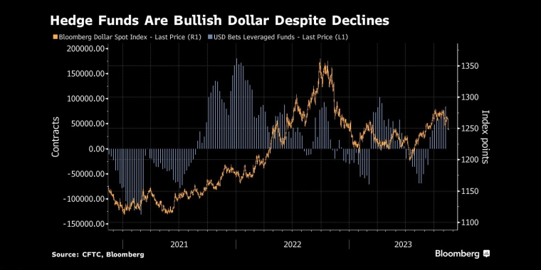 尽管美元下跌，但对冲基金仍看涨美元 - 行情走势分析 - 股指、黄金、外汇、原油 - 财经图表/统计图表/分析图表/经济指标【GDP-CPI-PMI-非农】 - 彭博社 - Bloomberg - 市场矩阵